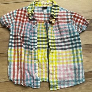 Tea Collection Boys’ Plaid Button Down Short Sleeve Shirt Size 5